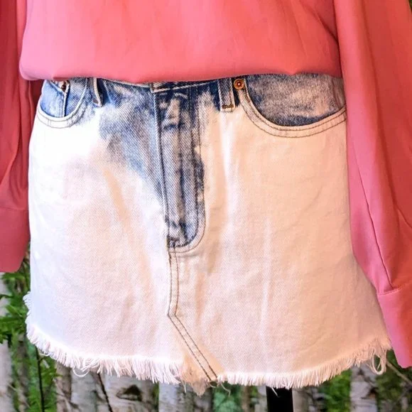 Abercrombie Fitch white blue denim skirt w frayed hem low rise mini 4 27